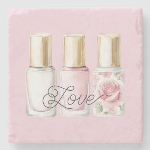 Hübscher Rosa-Rosé-Blumen-Nagellack Steinuntersetzer