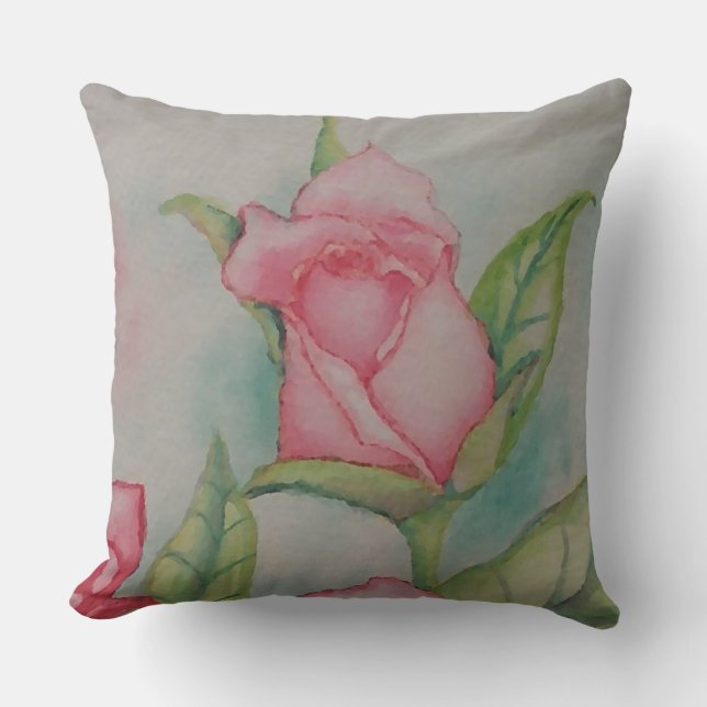 Hübscher rosa Rosewatercolor-Pastell CricketDiane Kissen (Vorderseite)