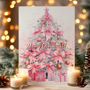 Hübscher rosa Schleife Weihnachtsbaum Frohe Weihna Feiertagskarte