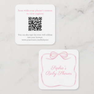 Hübscher rosa Schleifen-Shower QR-Code RSVP Begleitkarte