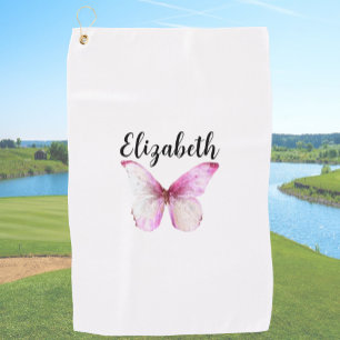 Hübscher rosa Schmetterling mit individuellen Name Golfhandtuch