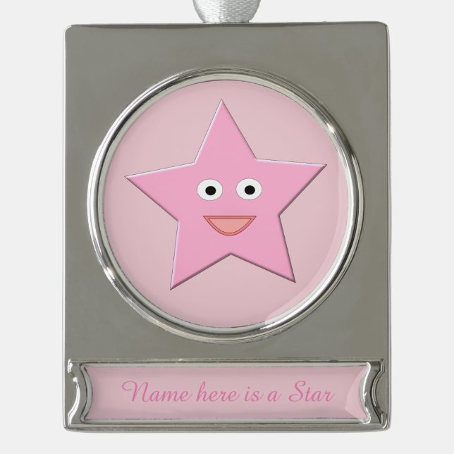 Hübscher rosa-sterner Dekor Banner-Ornament Silber (Vorderseite)