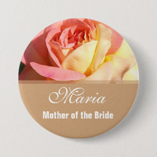 Hübscher rosa und gelber Blumen-Hochzeits-Name-But Button