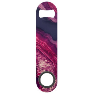 Hübscher rosa und lila Achat Geode Stein auf Blau Speed Flaschenöffner