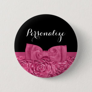 Hübscher rosa und schwarze Roseblumenchic-Bogen Button