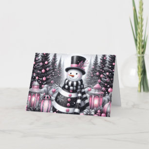 Hübscher rosa und schwarzer Schneemann Weihnachten