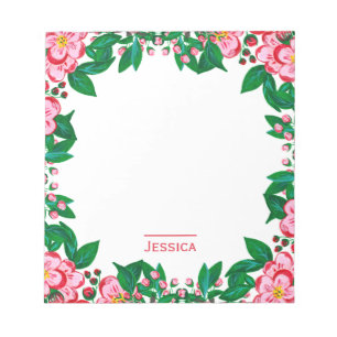 Hübscher rosa vintage Blumenrahmen personalisiert Notizblock