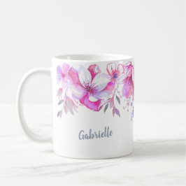 Hübscher rosa Watercolor-Blumengrenzindividueller Kaffeetasse