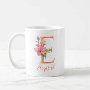 Hübscher rosa Watercolor-Buchstabe "E " Kaffeetasse