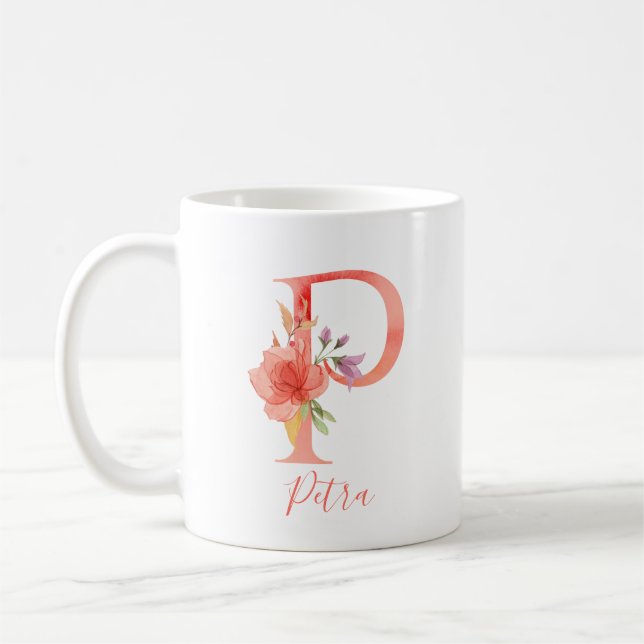 Hübscher rosa Watercolor-Buchstabe "P " Kaffeetasse (Links)