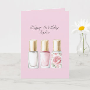Hübscher Rosaroter Blüten-Nagellack Geburtstag Karte