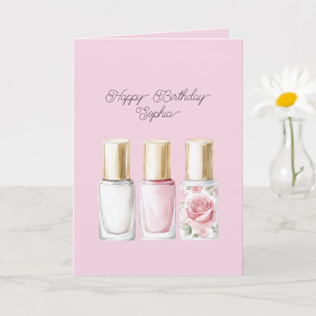 Hübscher Rosé-Rosa-Blumen-Nagellack-Geburtstag Karte (Kleine Pflanze)