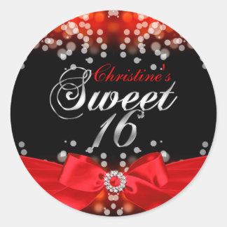 Hübscher Roter Bow & Sparkle Sweet 16 Sticker