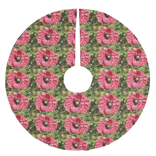 Hübscher Roter Mohn Blume Makro Treppenhaus Polyester Weihnachtsbaumdecke (Vorderseite)