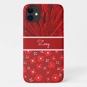 Hübscher Roter Satin in Blume Monogramm iPhone 11 Hülle
