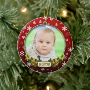 Hübscher (roter) Weihnachtsrahmen für Fotos Keramikornament