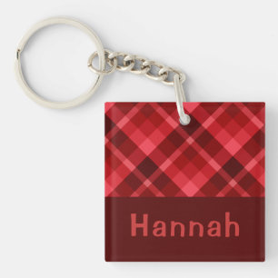 Hübscher Ruby Red Kariert Monogram Square Schlüsse Schlüsselanhänger