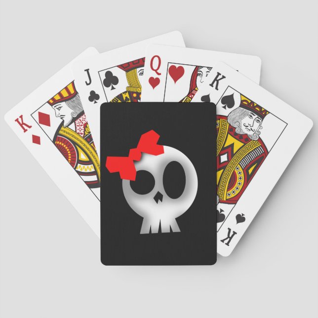 Hübscher Schädel mit rotem Bogen Spielkarten (Rückseite)