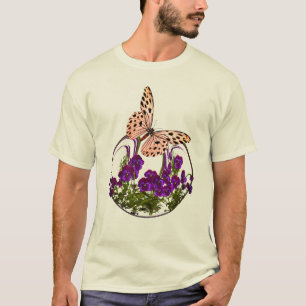 Hübscher Schmetterling auf Abstrakter Blume Kunst T-Shirt