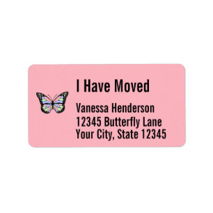 Hübscher Schmetterling auf rosa Bewegungshinweis Adressaufkleber