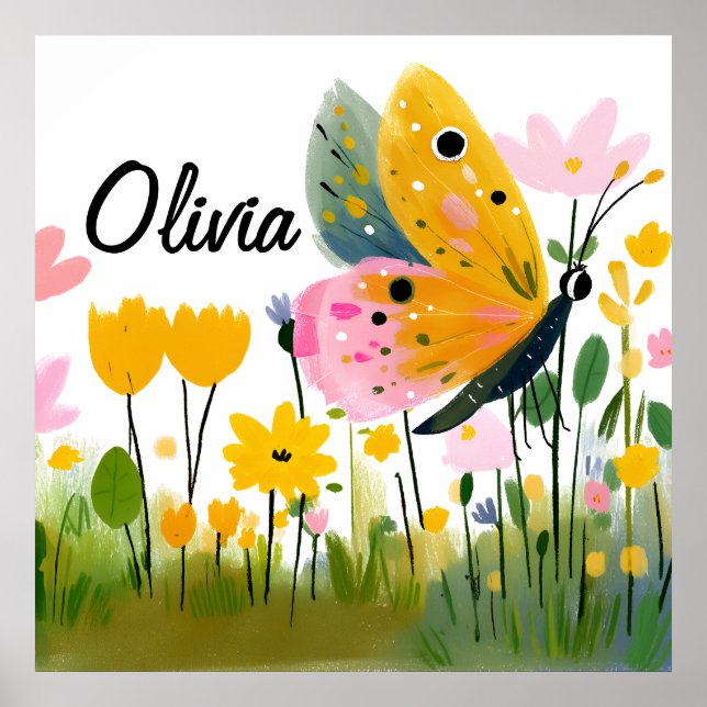 Hübscher Schmetterling Wildblumen Mädchenname Poster (Vorne)