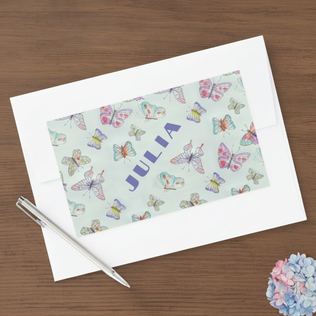 Hübscher Schmetterlings-Name-Aufkleber - Set von V Rechteckiger Aufkleber (Custom Name Sticker with cute butterflies 🦋)