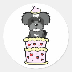 Hübscher Schnauzer-Hund springt aus einem Kuchen Runder Aufkleber