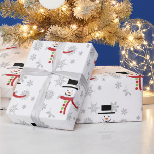 Hübscher Schneemann und Schneeflocken Bastelarbeit Geschenkpapier