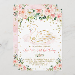 Hübscher Schwan / Blush Pink Gold Floral Girl Gebu Einladung