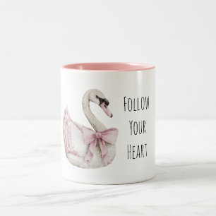 Hübscher Schwan Rosa Schleife Zweifarbige Tasse