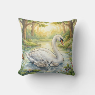 Hübscher Schwan und Babys Fluss- und Seetiere Kissen