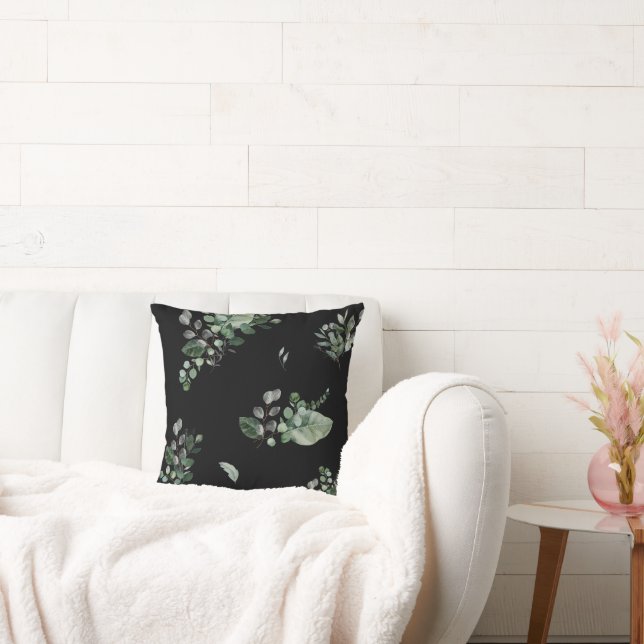 HÜBSCHER, schwarzer, grüner BOTANISCHER DRUCKPILLO Kissen (Liege)