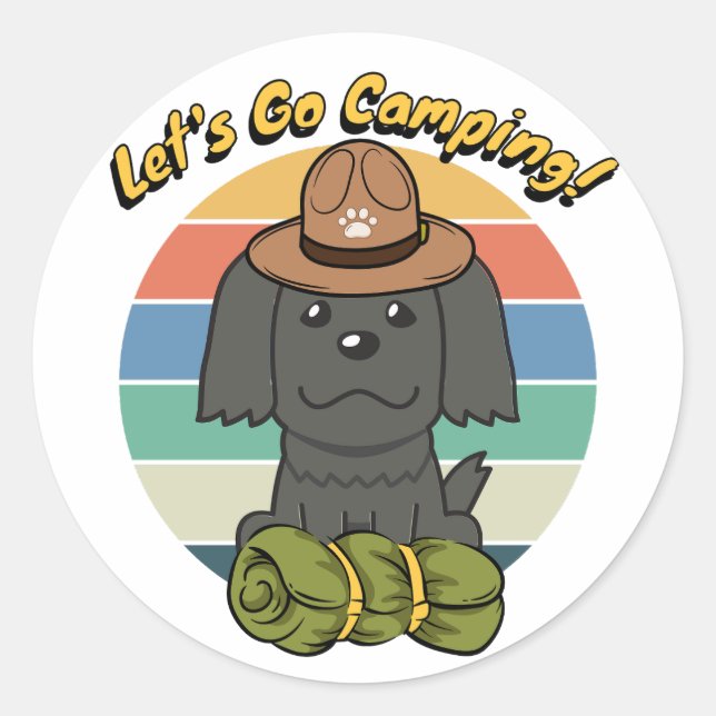 Hübscher Schwarzer Hund will Camping zu gehen Runder Aufkleber (Vorderseite)