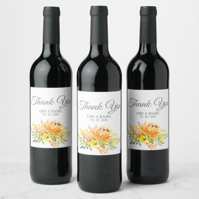 Hübscher Sommer Bouquet Hochzeit Danke Weinlabel Weinetikett (Flaschen)