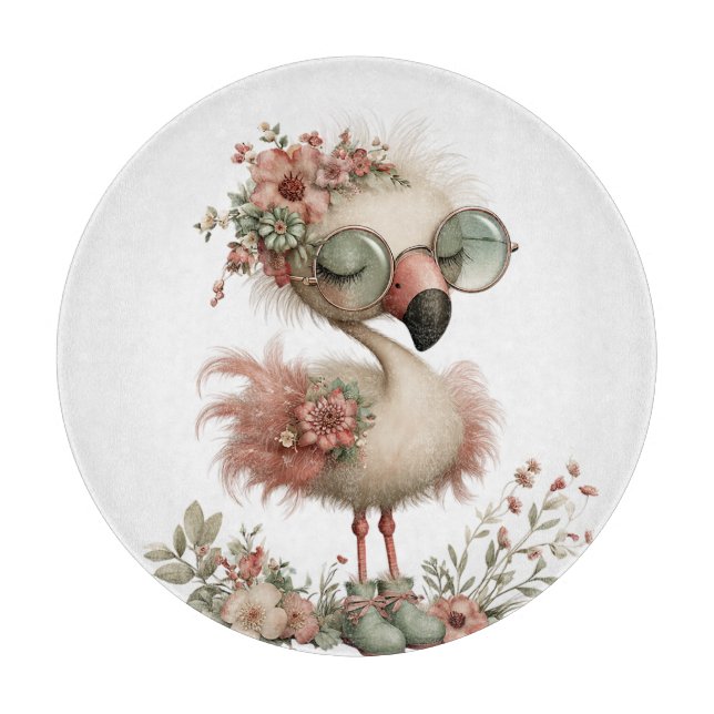 HÜBSCHER SOMMER FLAMINGO MIT BLUMEN SCHNEIDEBRETT (Vorderseite)