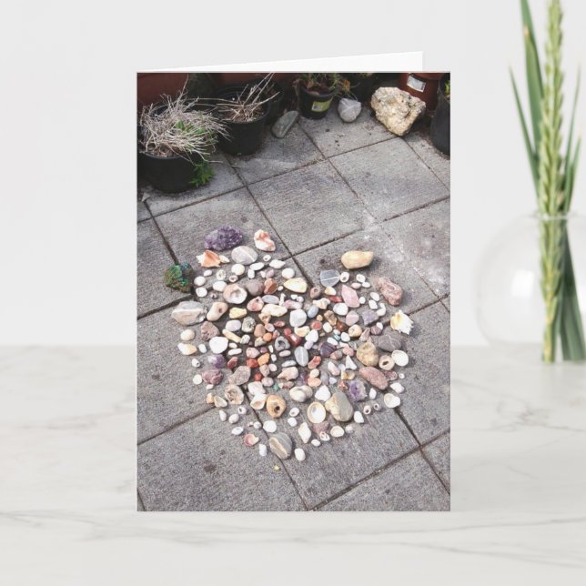 Hübscher Stein und Muschel Herz 3 Foto Grußkarte Karte (Vorderseite)