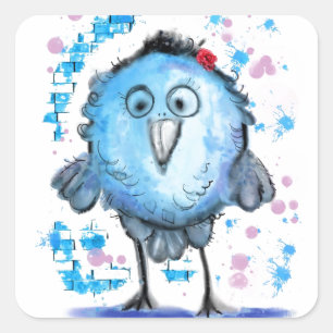 Hübscher Sticker mit Niedlichem Blauer Vogel - anp