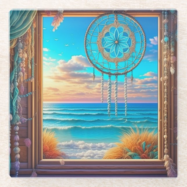 Hübscher Strandtraamcatcher auf Windows Glasuntersetzer (Vorderseite)