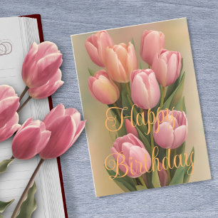 Hübscher Strauß rosa Wintertulpen-Blumen zum Gebur Karte