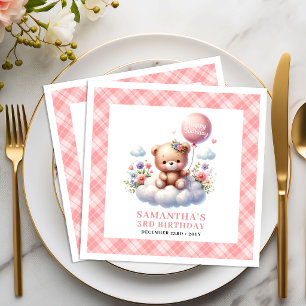 Hübscher Teddybär Ballon Schamesröte Blumen Party Serviette