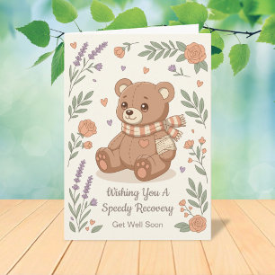 Hübscher Teddybär Gute Besserung Floral Karte