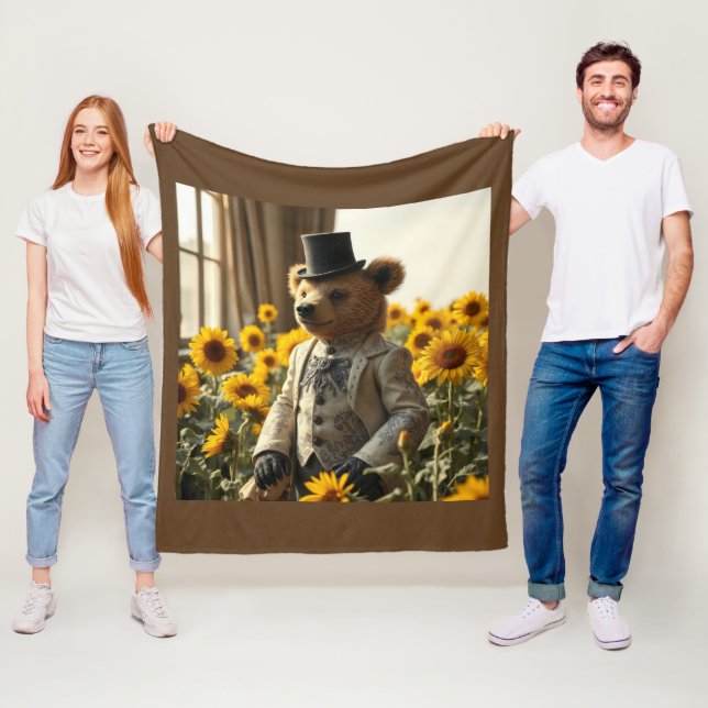 Hübscher Teddybär in den Sonnenblumen Fleecedecke (Beispiel)