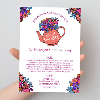 Hübscher Teekessel 90. Geburtstagskarte Dusche per Einladung