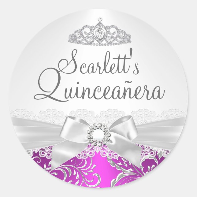 Hübscher Tiara & Bow Pink Quinceanera Sticker (Vorderseite)