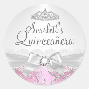 Hübscher Tiara & rosa Bow Quinceanera Aufkleber