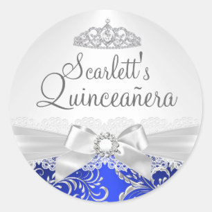 Hübscher Tiara- und Bogenblauer Quinceanera-Aufkle Runder Aufkleber