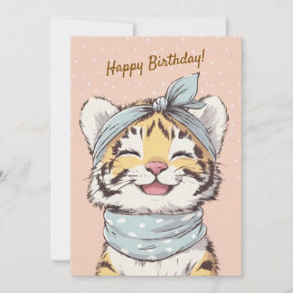 Hübscher Tiger mit blauem Bandana Geburtstagseinla Einladung