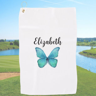 Hübscher Türkis-Schmetterling mit individuellem Na Golfhandtuch