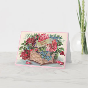 Hübscher viktorianischer Korb mit rosa und roten R Karte