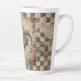 Hübscher Vintage-Hahn, Blumenmuster, Karierter Hin Milchtasse